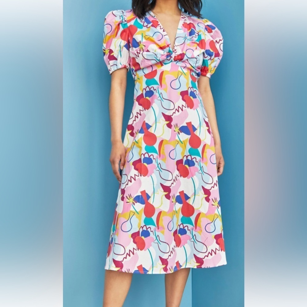 FREE PEOPLE Glamorous Abstract Rainbow Colorful Abstract Print dress Size 6. E51